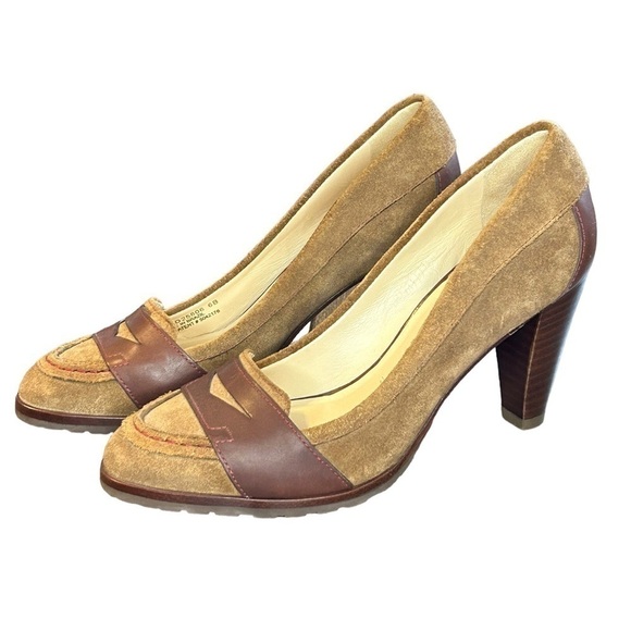 Cole Haan NWOT Women's Suede/Leather Tan/Brown 3” Heeled Loafers Size-6 - Picture 1 of 7